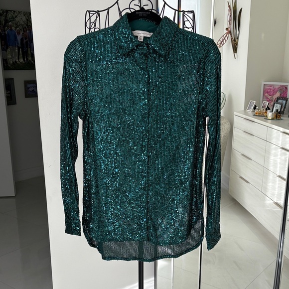 Catherine Malandrino Tops - Catherine Malandrino Teal Sequin Blouse
